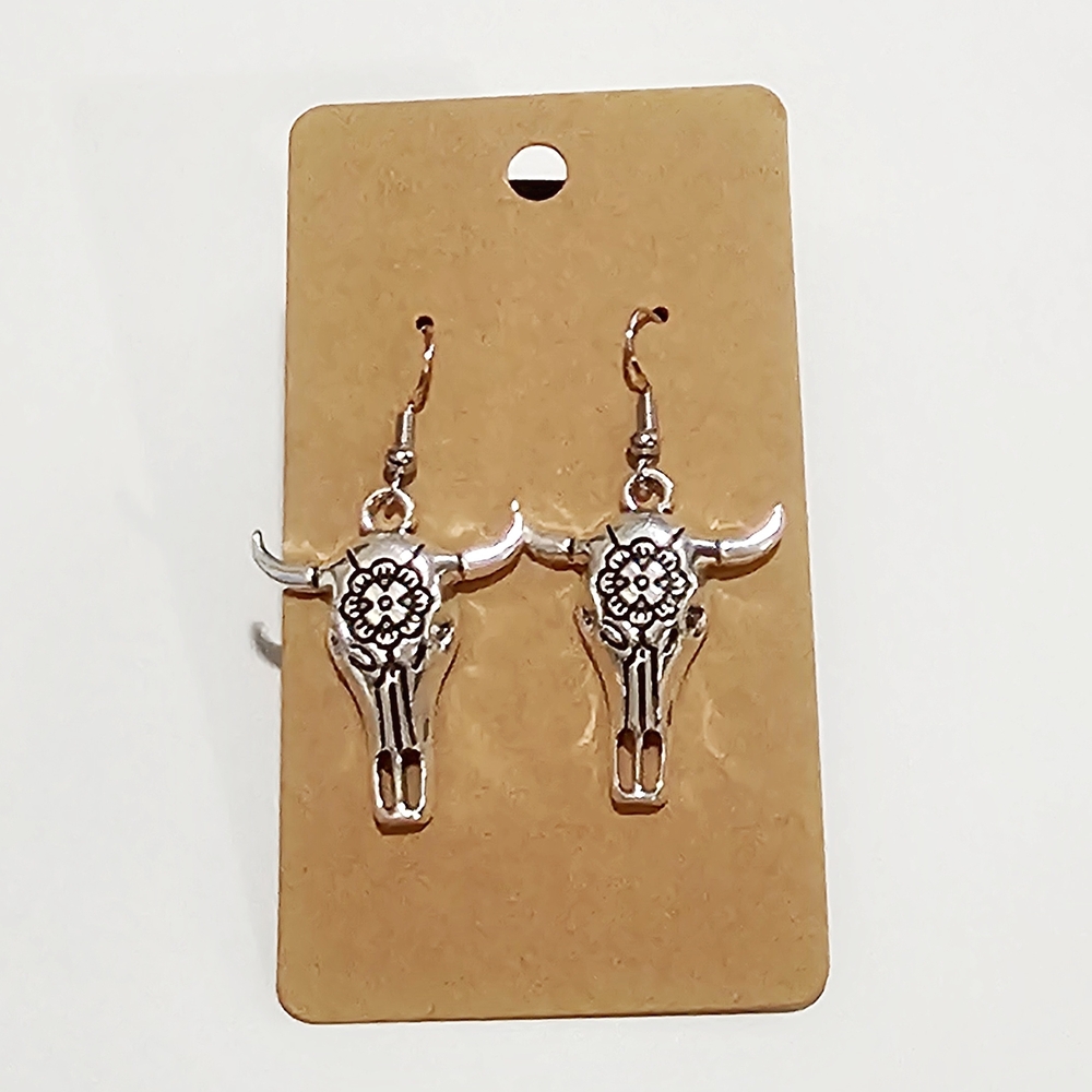Silver Bull Skull Earrings
